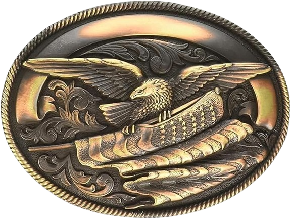 Men's Western Copper Rope Edge Oval Buckle with 3D Eagle and American Flag