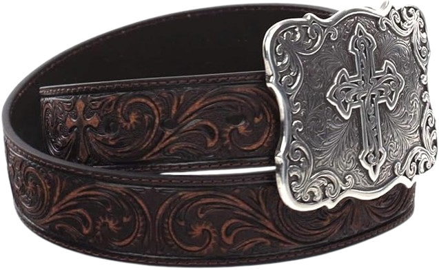 Ladies Brown Embossed Cross Belt Brown