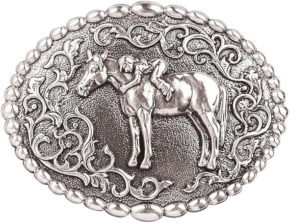 Girl's Young Girl On Horse Belt Buckle, Silver